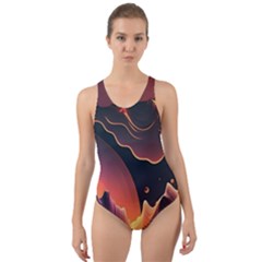 Fire Flame Burn Hot Heat Light Burning Orange Cut-out Back One Piece Swimsuit by pakminggu