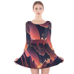 Fire Flame Burn Hot Heat Light Burning Orange Long Sleeve Velvet Skater Dress by pakminggu