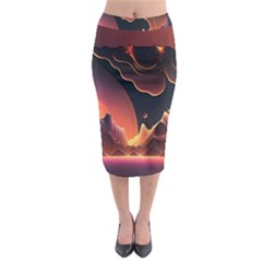 Fire Flame Burn Hot Heat Light Burning Orange Midi Pencil Skirt by pakminggu