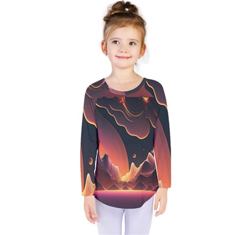 Fire Flame Burn Hot Heat Light Burning Orange Kids  Long Sleeve Tee by pakminggu