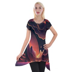 Fire Flame Burn Hot Heat Light Burning Orange Short Sleeve Side Drop Tunic by pakminggu