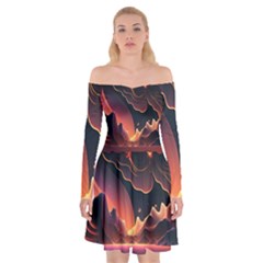 Fire Flame Burn Hot Heat Light Burning Orange Off Shoulder Skater Dress by pakminggu