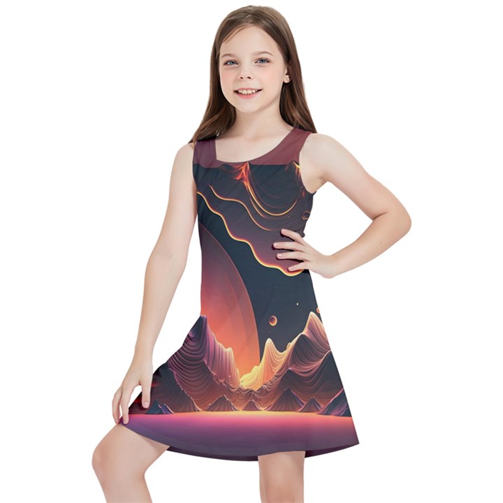 Fire Flame Burn Hot Heat Light Burning Orange Kids  Lightweight Sleeveless Dress