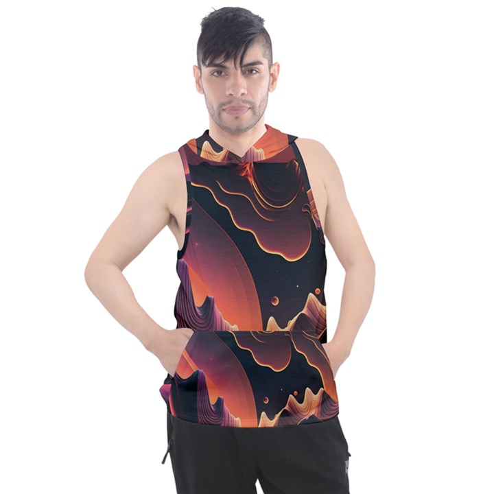 Fire Flame Burn Hot Heat Light Burning Orange Men s Sleeveless Hoodie