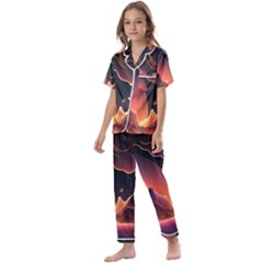 Fire Flame Burn Hot Heat Light Burning Orange Kids  Satin Short Sleeve Pajamas Set by pakminggu