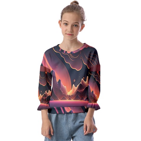 Fire Flame Burn Hot Heat Light Burning Orange Kids  Cuff Sleeve Top by pakminggu