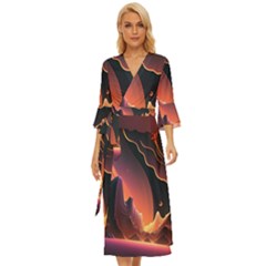 Fire Flame Burn Hot Heat Light Burning Orange Midsummer Wrap Dress by pakminggu