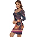 Fire Flame Burn Hot Heat Light Burning Orange Women Long Sleeve Ruched Stretch Jersey Dress View3