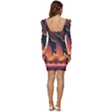 Fire Flame Burn Hot Heat Light Burning Orange Women Long Sleeve Ruched Stretch Jersey Dress View4