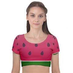 Watermelon Fruit Summer Red Fresh Food Healthy Velvet Short Sleeve Crop Top  by pakminggu