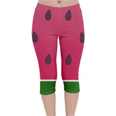 Watermelon Fruit Summer Red Fresh Food Healthy Velvet Capri Leggings  by pakminggu