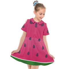 Watermelon Fruit Summer Red Fresh Food Healthy Kids  Short Sleeve Shirt Dress by pakminggu