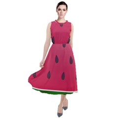 Watermelon Fruit Summer Red Fresh Food Healthy Round Neck Boho Dress by pakminggu