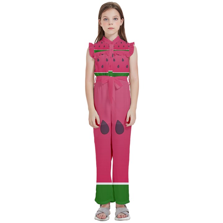 Watermelon Fruit Summer Red Fresh Food Healthy Kids  Sleeveless Ruffle Edge Band Collar Chiffon One Piece