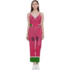 Watermelon Fruit Summer Red Fresh Food Healthy V-neck Camisole Jumpsuit by pakminggu