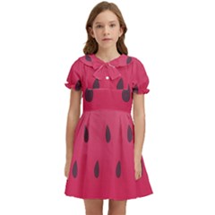 Watermelon Fruit Summer Red Fresh Food Healthy Kids  Bow Tie Puff Sleeve Dress by pakminggu