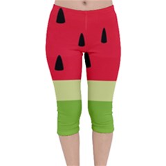 Watermelon Fruit Food Healthy Vitamins Nutrition Velvet Capri Leggings  by pakminggu