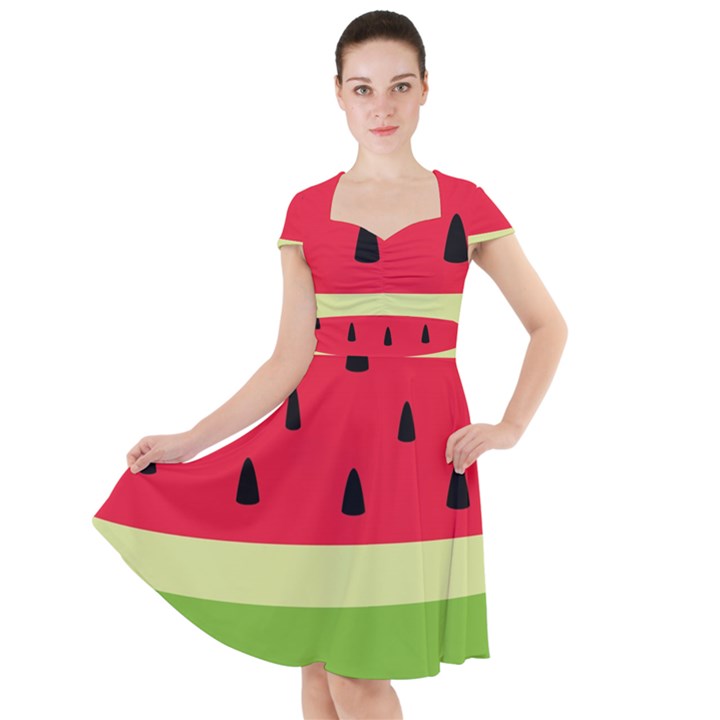 Watermelon Fruit Food Healthy Vitamins Nutrition Cap Sleeve Midi Dress