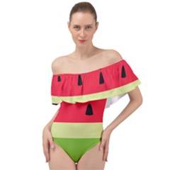 Watermelon Fruit Food Healthy Vitamins Nutrition Off Shoulder Velour Bodysuit  by pakminggu