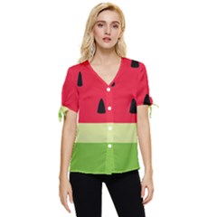 Watermelon Fruit Food Healthy Vitamins Nutrition Bow Sleeve Button Up Top by pakminggu