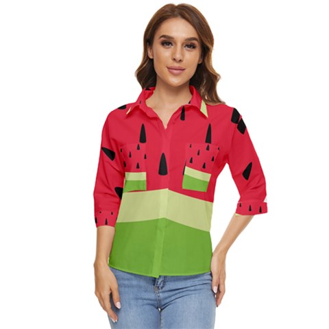 Watermelon Fruit Food Healthy Vitamins Nutrition Women s Quarter Sleeve Pocket Shirt by pakminggu