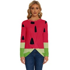 Watermelon Fruit Food Healthy Vitamins Nutrition Long Sleeve Crew Neck Pullover Top by pakminggu