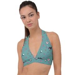 Raccoon Texture Seamless Scrapbooking Hearts Halter Plunge Bikini Top by pakminggu