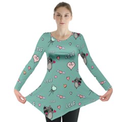 Raccoon Texture Seamless Scrapbooking Hearts Long Sleeve Tunic  by pakminggu