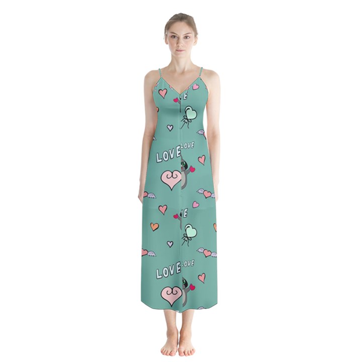 Raccoon Texture Seamless Scrapbooking Hearts Button Up Chiffon Maxi Dress