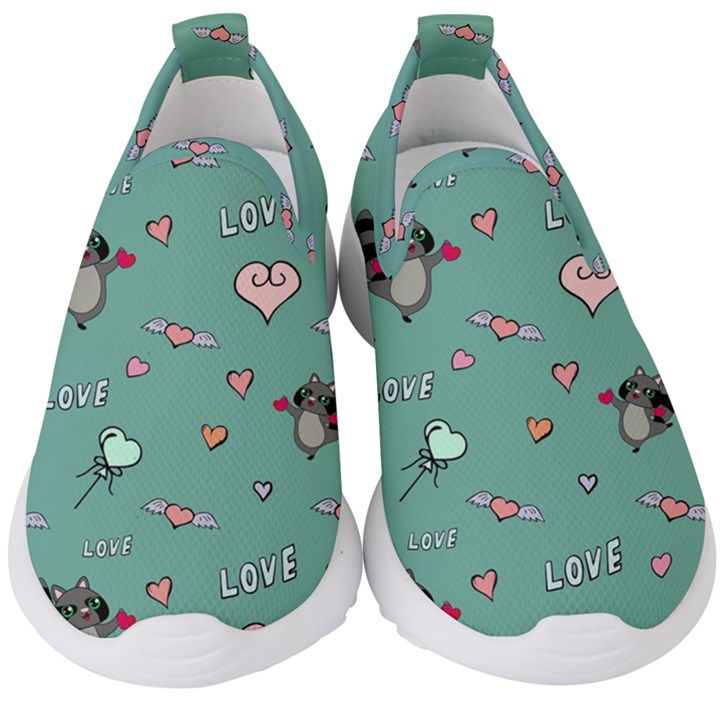 Raccoon Texture Seamless Scrapbooking Hearts Kids  Slip On Sneakers