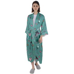 Raccoon Texture Seamless Scrapbooking Hearts Maxi Satin Kimono by pakminggu