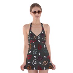 Art Halloween Pattern Creepy Design Digital Papers Halter Dress Swimsuit  by pakminggu