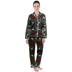 Art Halloween Pattern Creepy Design Digital Papers Women s Long Sleeve Satin Pajamas Set	 by pakminggu