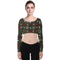 Art Halloween Pattern Creepy Design Digital Papers Velvet Long Sleeve Crop Top View1