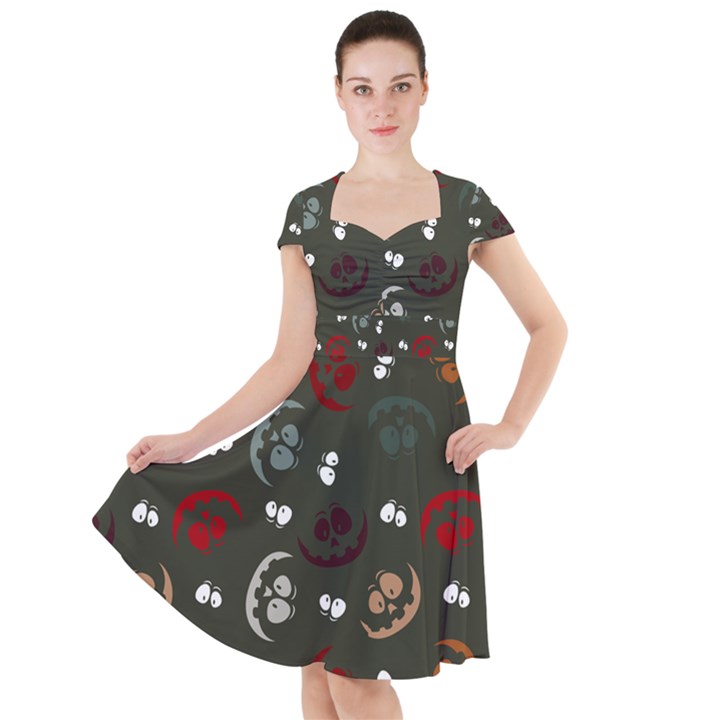 Art Halloween Pattern Creepy Design Digital Papers Cap Sleeve Midi Dress