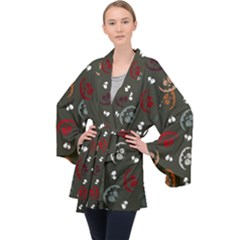 Art Halloween Pattern Creepy Design Digital Papers Long Sleeve Velvet Kimono  by pakminggu