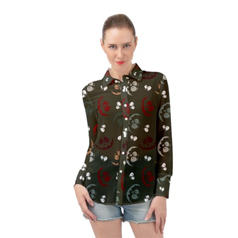 Art Halloween Pattern Creepy Design Digital Papers Long Sleeve Chiffon Shirt by pakminggu