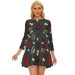 Art Halloween Pattern Creepy Design Digital Papers Long Sleeve Babydoll Dress by pakminggu