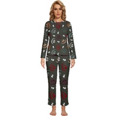 Art Halloween Pattern Creepy Design Digital Papers Womens  Long Sleeve Lightweight Pajamas Set by pakminggu