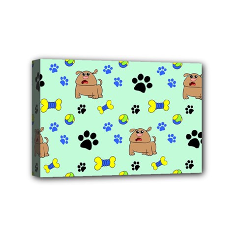 Dog Pattern Seamless Blue Background Scrapbooking Mini Canvas 6  X 4  (stretched) by pakminggu