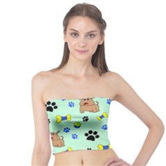 Dog Pattern Seamless Blue Background Scrapbooking Tube Top by pakminggu