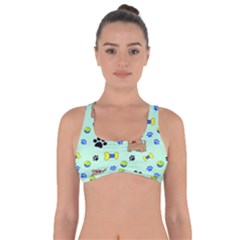 Dog Pattern Seamless Blue Background Scrapbooking Got No Strings Sports Bra by pakminggu