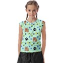 Dog Pattern Seamless Blue Background Scrapbooking Kids  Raglan Cap Sleeve Tee View1