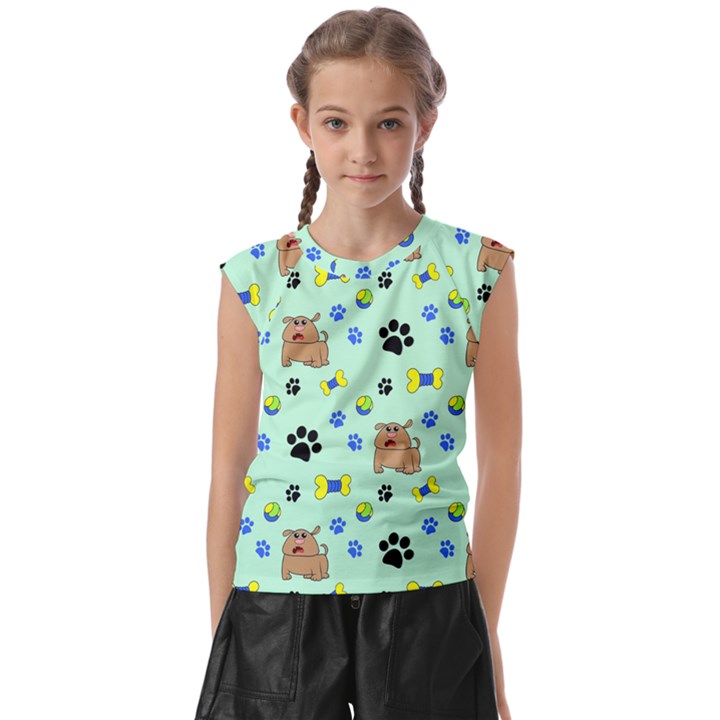 Dog Pattern Seamless Blue Background Scrapbooking Kids  Raglan Cap Sleeve Tee