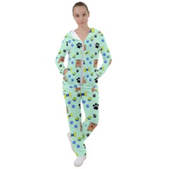 Dog Pattern Seamless Blue Background Scrapbooking Women s Tracksuit by pakminggu