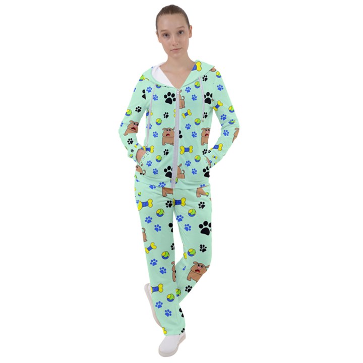 Dog Pattern Seamless Blue Background Scrapbooking Women s Tracksuit