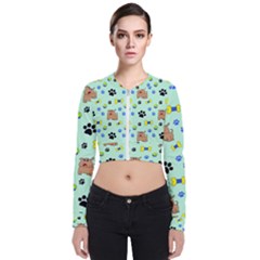 Dog Pattern Seamless Blue Background Scrapbooking Long Sleeve Zip Up Bomber Jacket by pakminggu