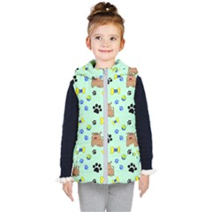 Dog Pattern Seamless Blue Background Scrapbooking Kids  Hooded Puffer Vest by pakminggu