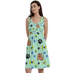 Dog Pattern Seamless Blue Background Scrapbooking Classic Skater Dress by pakminggu