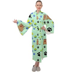 Dog Pattern Seamless Blue Background Scrapbooking Maxi Velvet Kimono by pakminggu